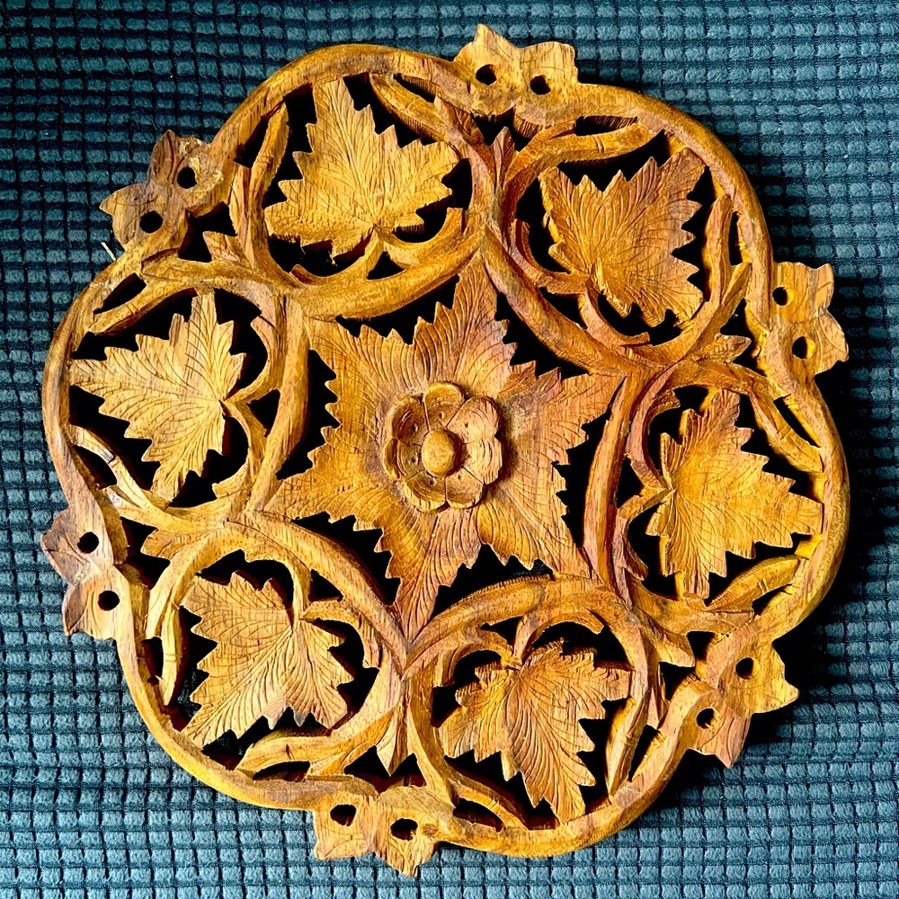 Teak wood made in India vintage trivet/plant stand with ball feet